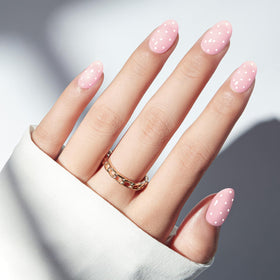 modelones Pink Short Polka Dot Press on Nails showing various sizes