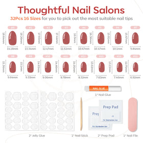 modelones Pink Short Press on Nails Kit accessories including nail glue and file