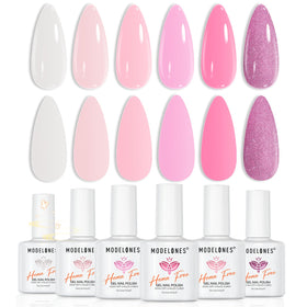 modelones Pink White Gel Nail Polish Set front view with six bottles