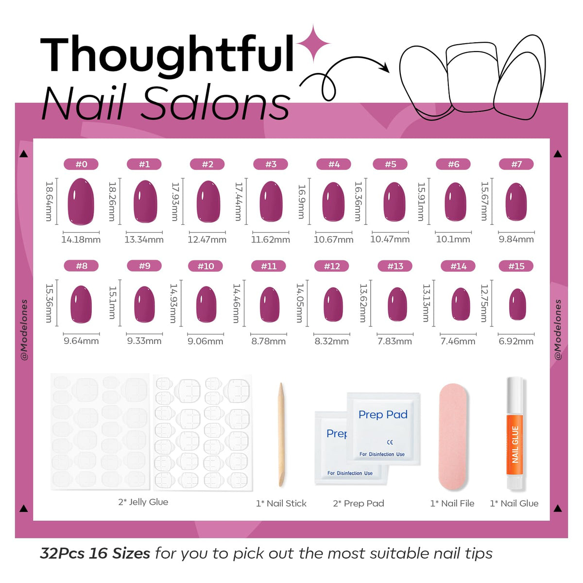 modelones Plum Short Press on Nails applied on hands for a stylish look
