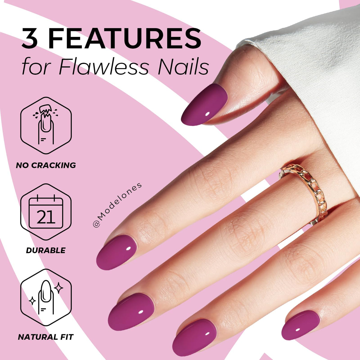 modelones Plum Short Press on Nails Kit packaging with detailed features