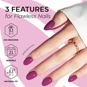 modelones Plum Short Press on Nails Kit packaging with detailed features