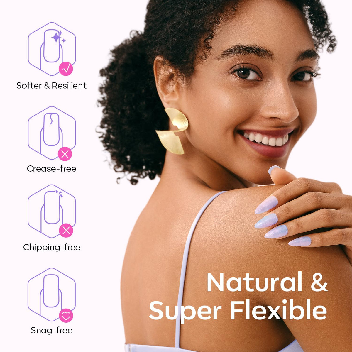 modelones Pointed Almond Nail Tips displayed with nail polish