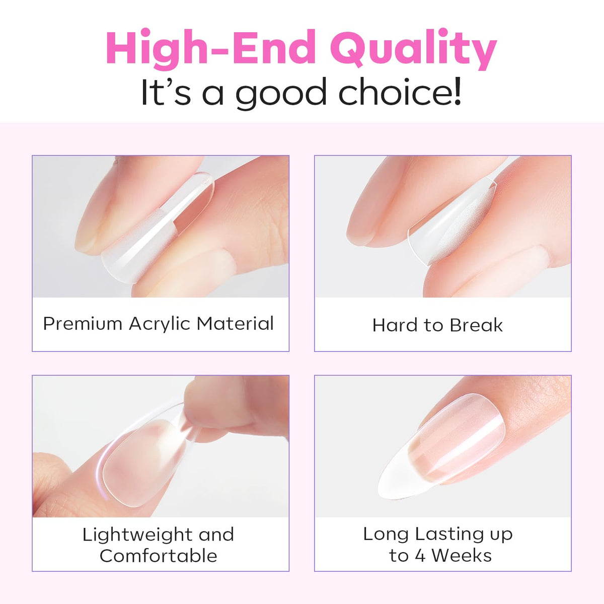 modelones Pointed Almond Nail Tips in a nail salon setting