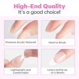 modelones Pointed Almond Nail Tips in a nail salon setting