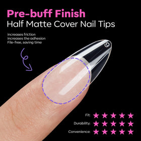 modelones Pointed Almond Nail Tips in use on a manicured hand