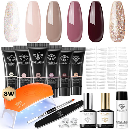 modelones Poly Extension Gel Nail Kit front view with 6 colours