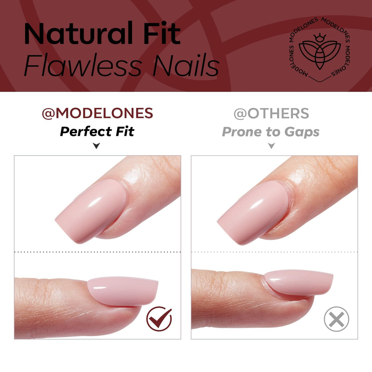 modelones Press on Nails Burgundy Short Almond application process