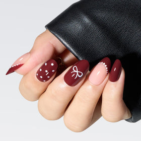 modelones Press on Nails Burgundy Short Almond front view