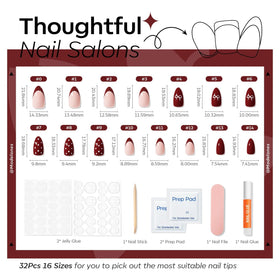 modelones Press on Nails Burgundy Short Almond in use