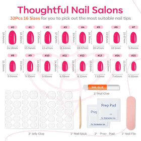 modelones Press on Nails Short Chrome Pink kit accessories including glue and file