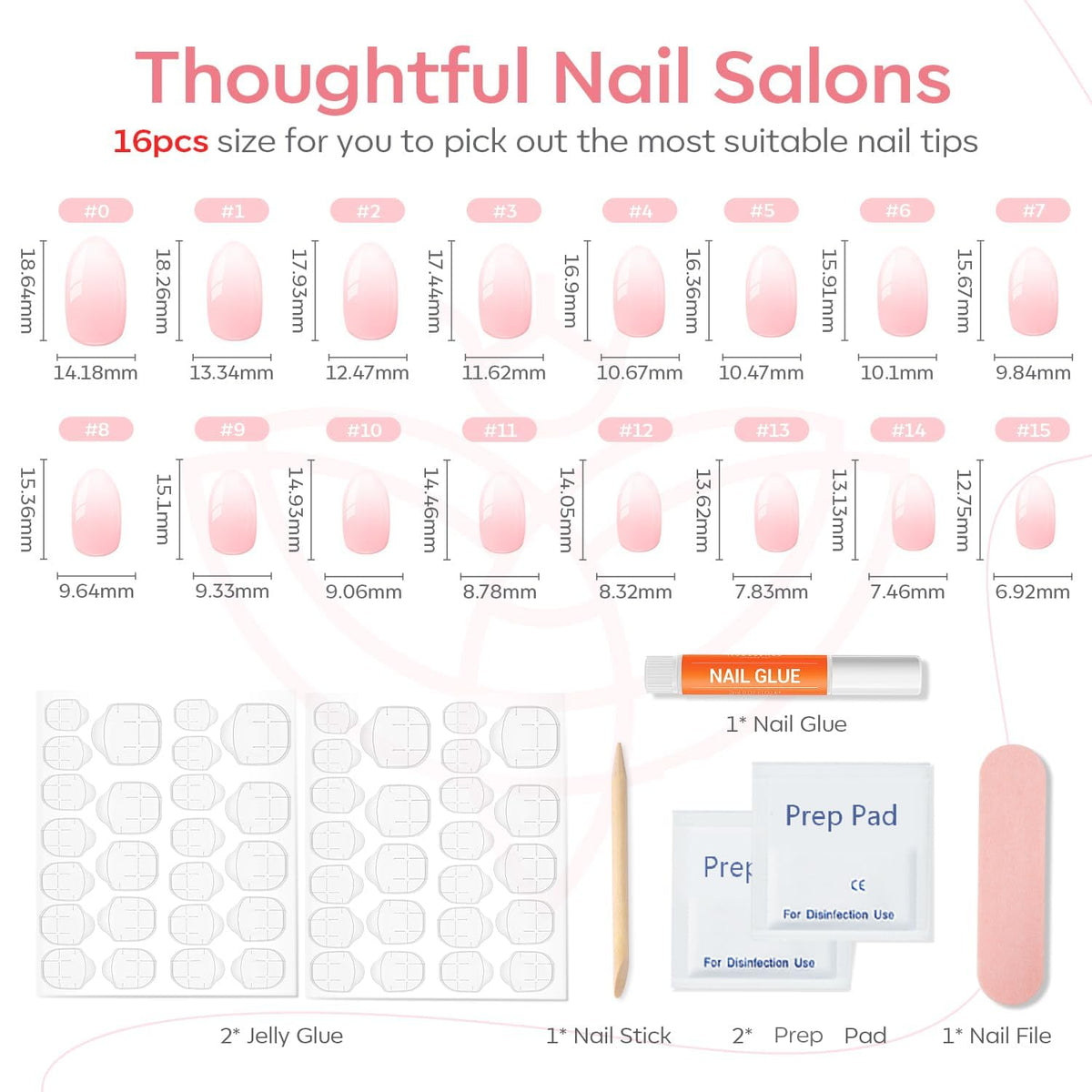 modelones Press On Nails Short Pink Ombre with accessories