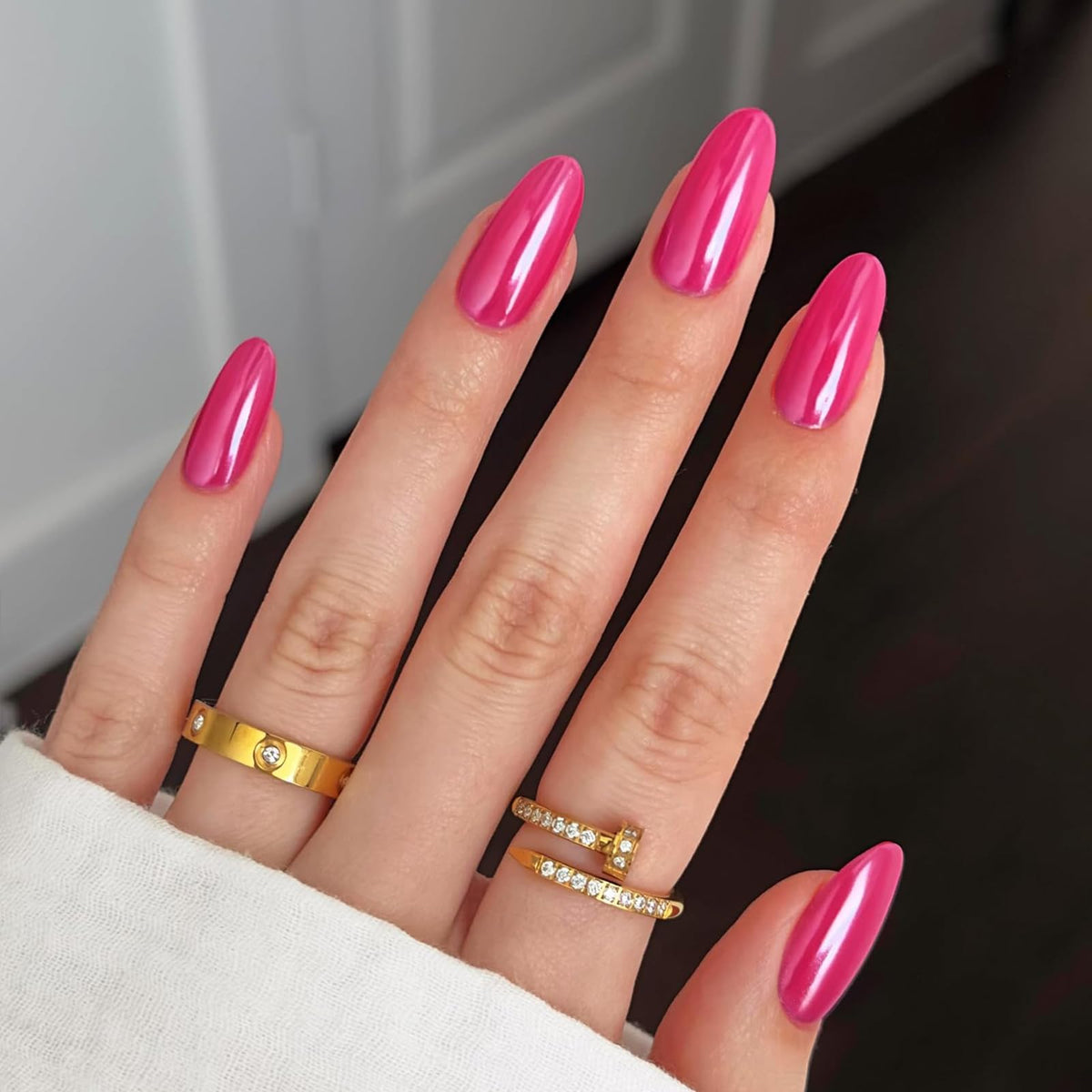 modelones Press on Nails Short Square 32Pcs Hot Pink front view