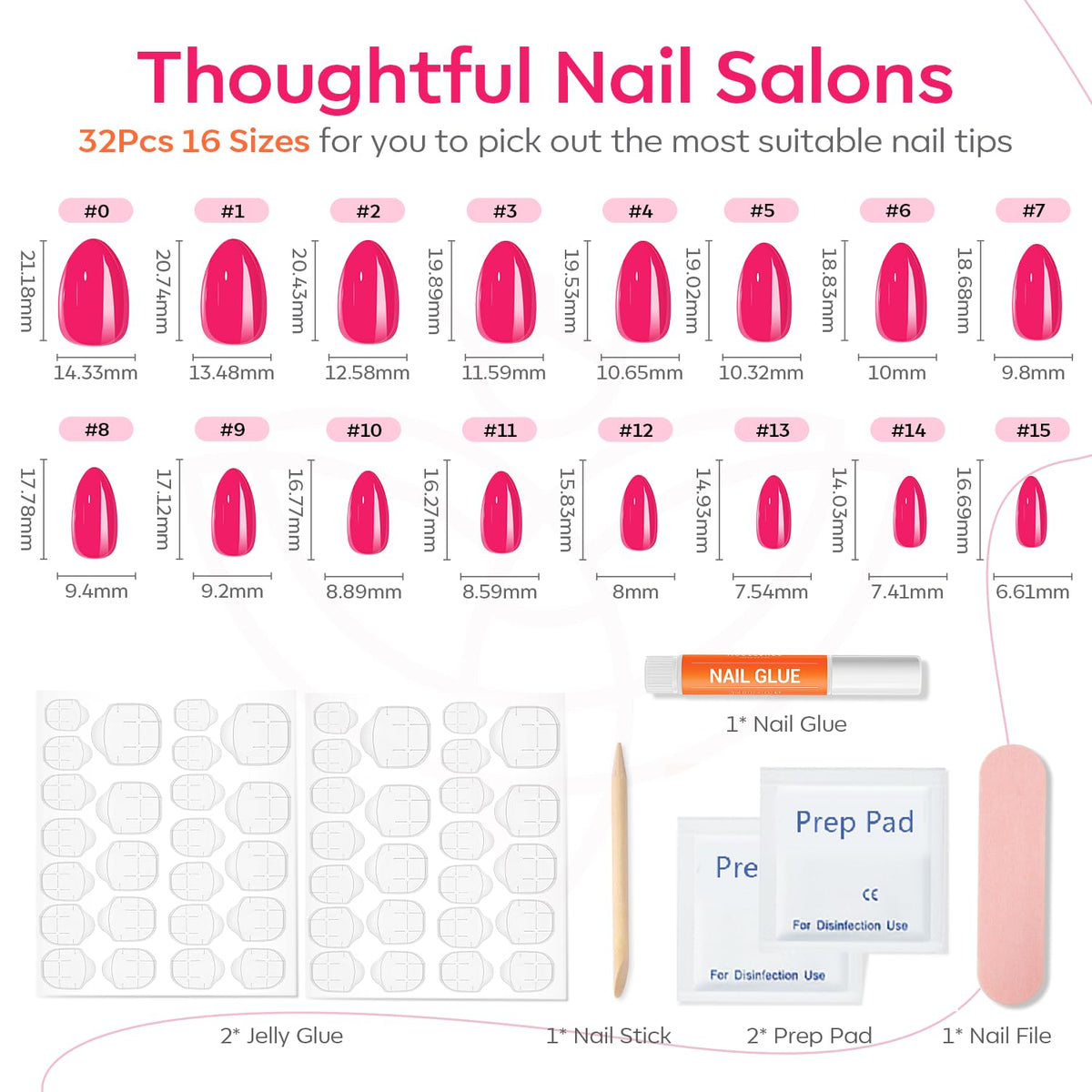 modelones Press on Nails Short Square 32Pcs Hot Pink with accessories