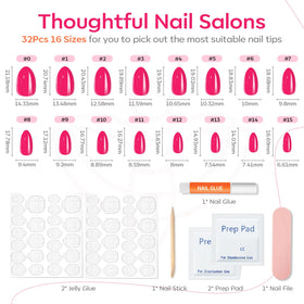modelones Press on Nails Short Square 32Pcs Hot Pink with accessories