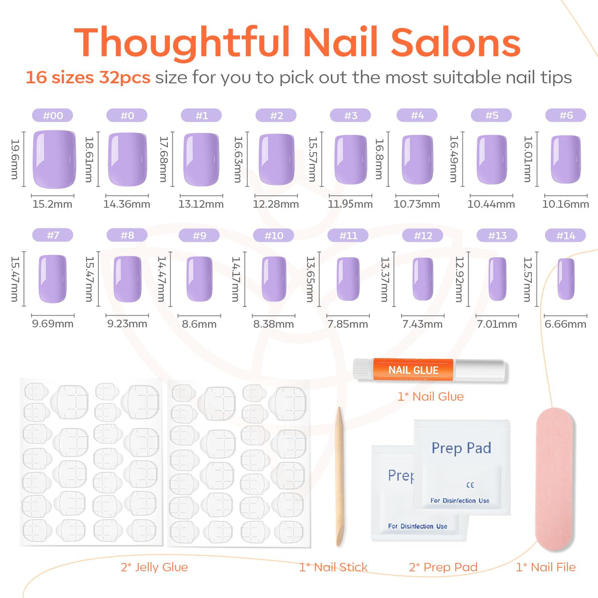Modelones press on nails with double-sided nail file and cuticle stick