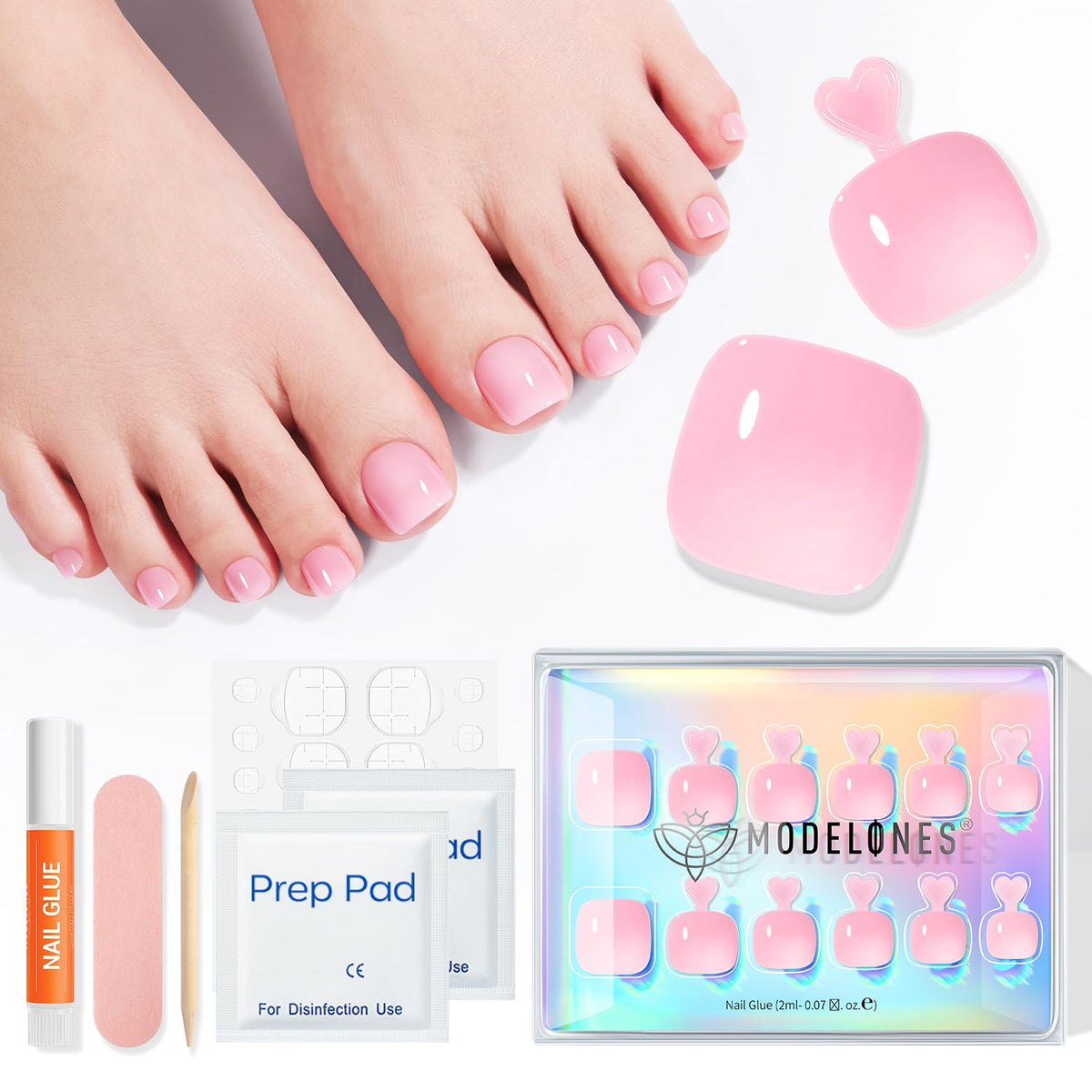 modelones press on toenails sheer pink assorted sizes