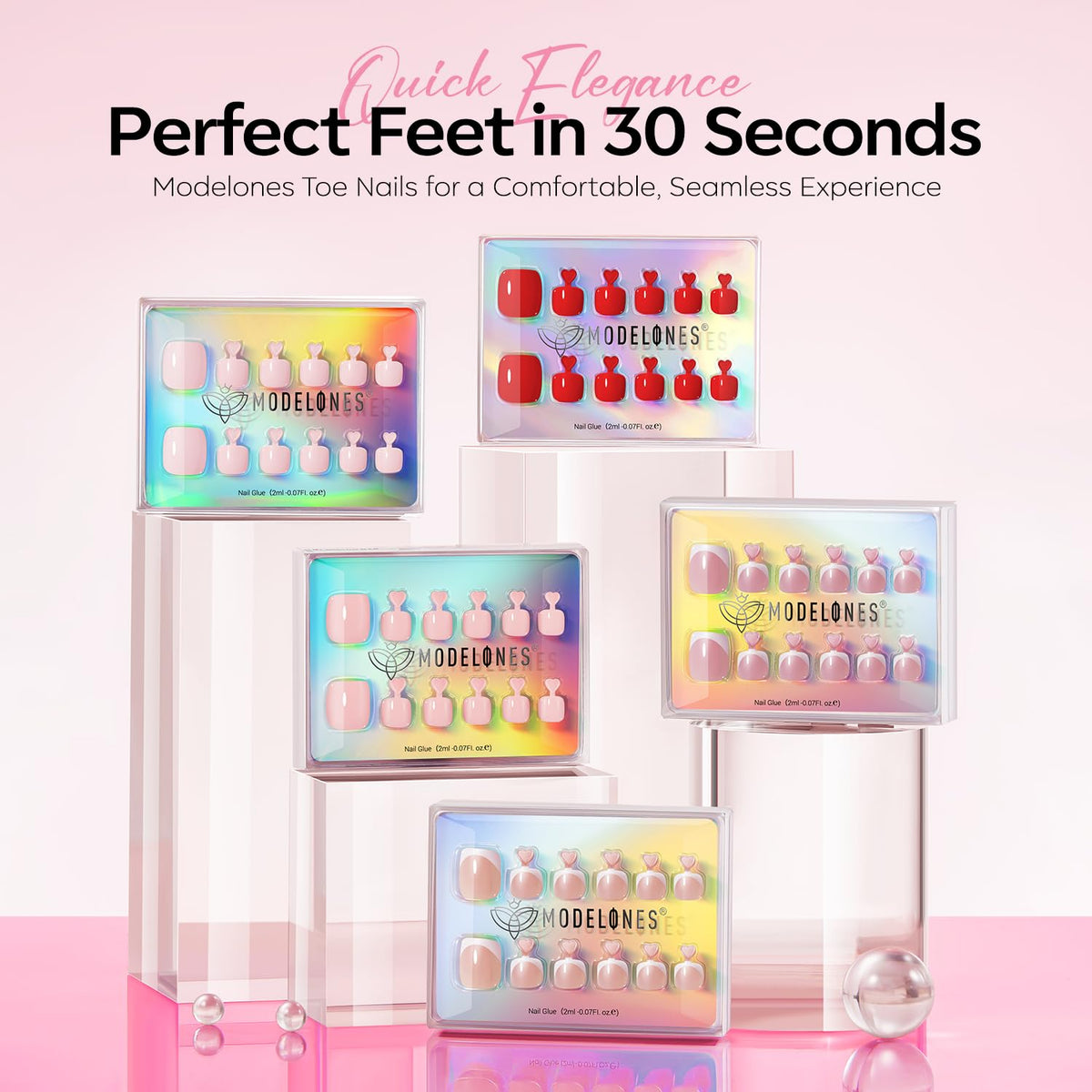 modelones press on toenails sheer pink packaging