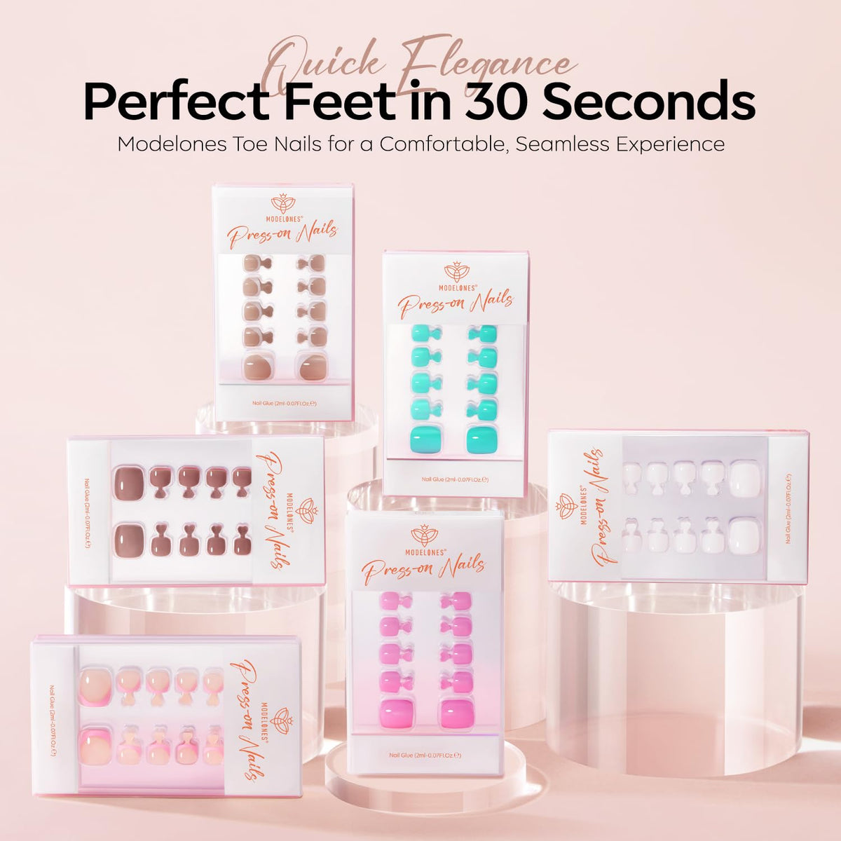 modelones Press on Toenails Short Bronze French Tip assorted sizes