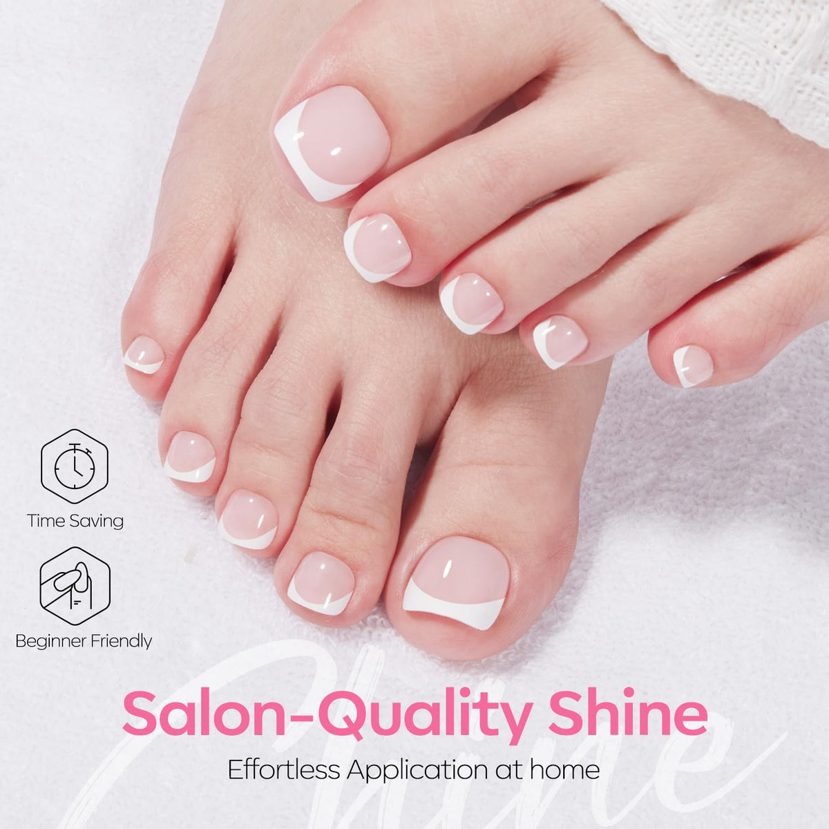modelones Press on Toenails Short Pink French Tip close-up