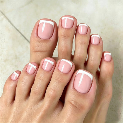 modelones Press on Toenails Short Pink French Tip front view