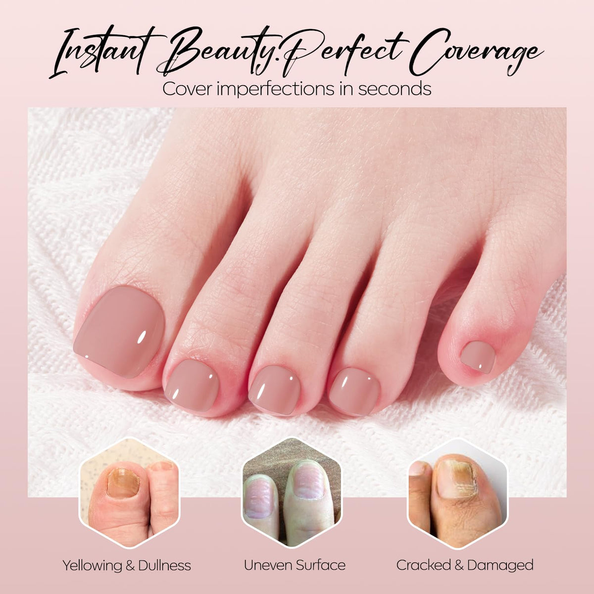 modelones Press on Toenails Short Rosy Brown with adhesive