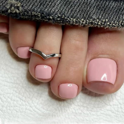modelones Press on Toenails Short Soft Pink Square front view