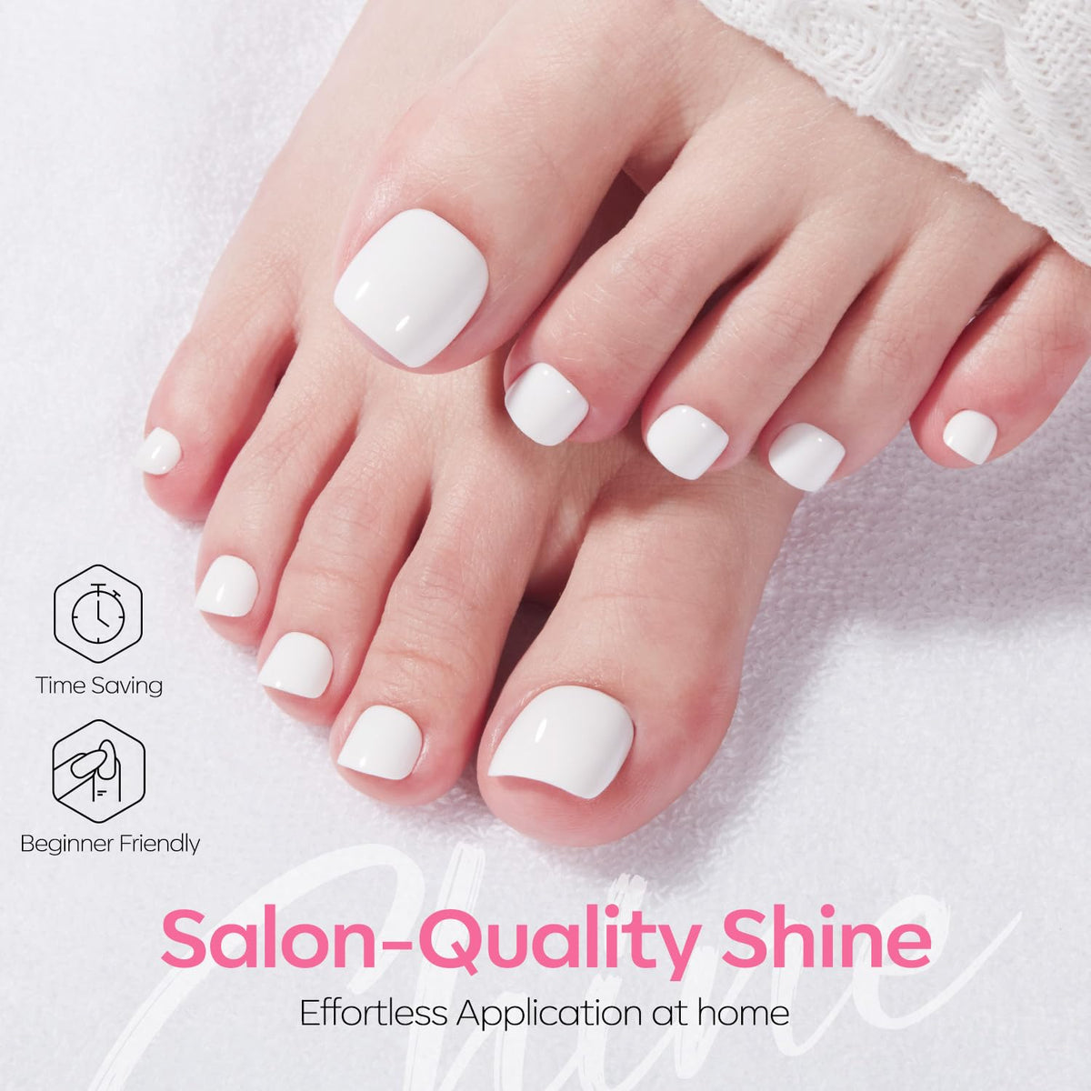 modelones Press on Toenails Short White Square close-up of nails