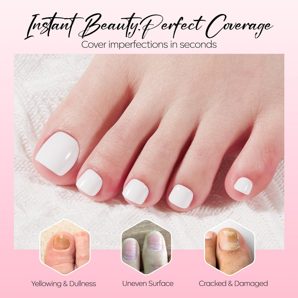 modelones Press on Toenails Short White Square different sizes