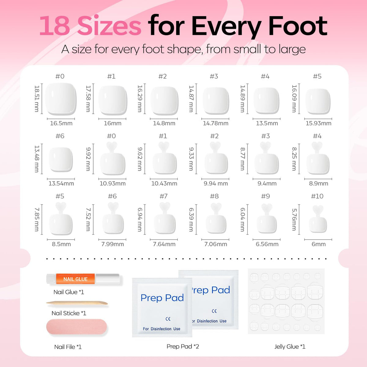 modelones Press on Toenails Short White Square medical-grade adhesive