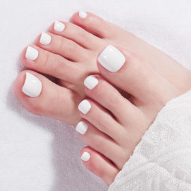 modelones Press on Toenails Short White Square nails in storage case