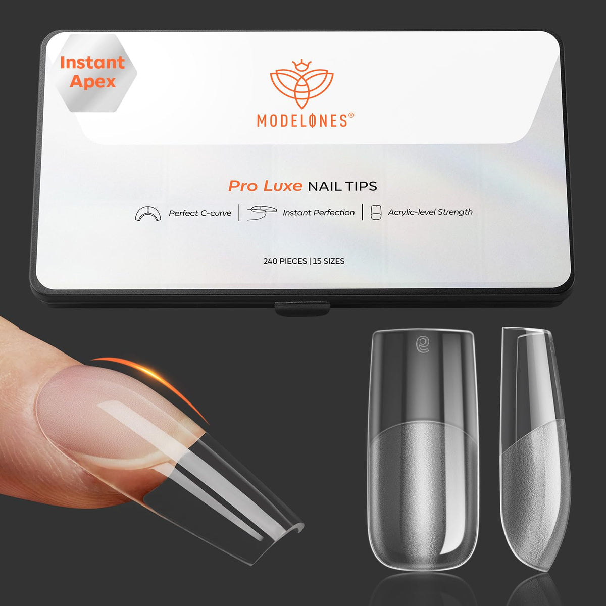 modelones Pro Luxe Instant Nail Apex Tips medium square extension gel tips front view