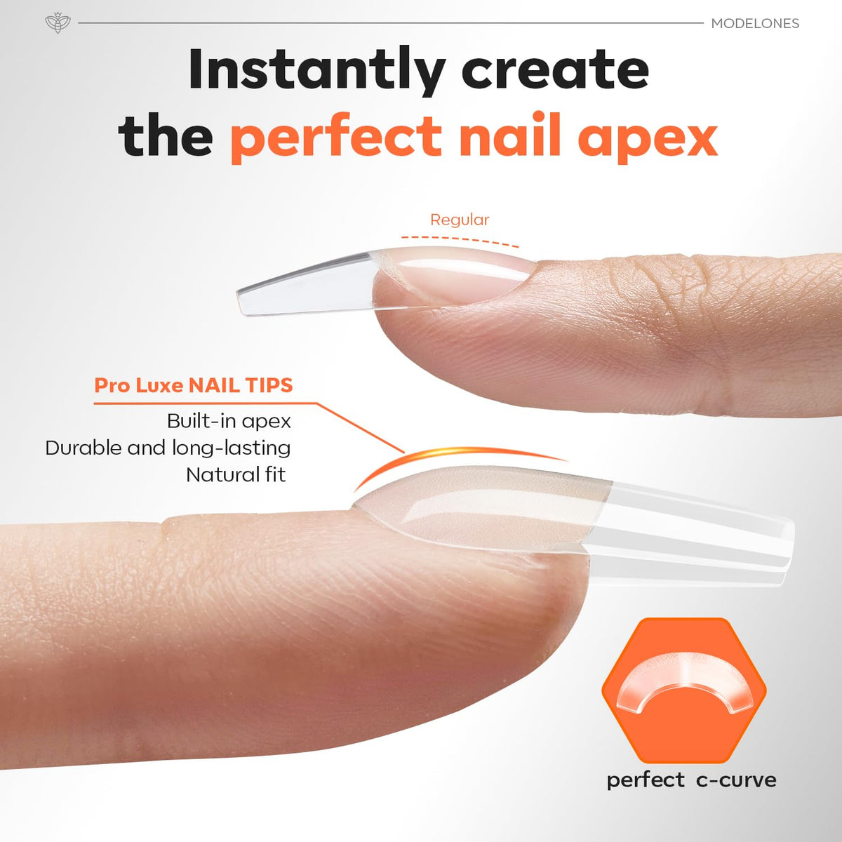 modelones Pro Luxe nail tips applied on nails for a natural look