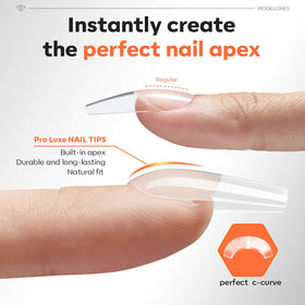 modelones Pro Luxe nail tips applied on nails for a natural look