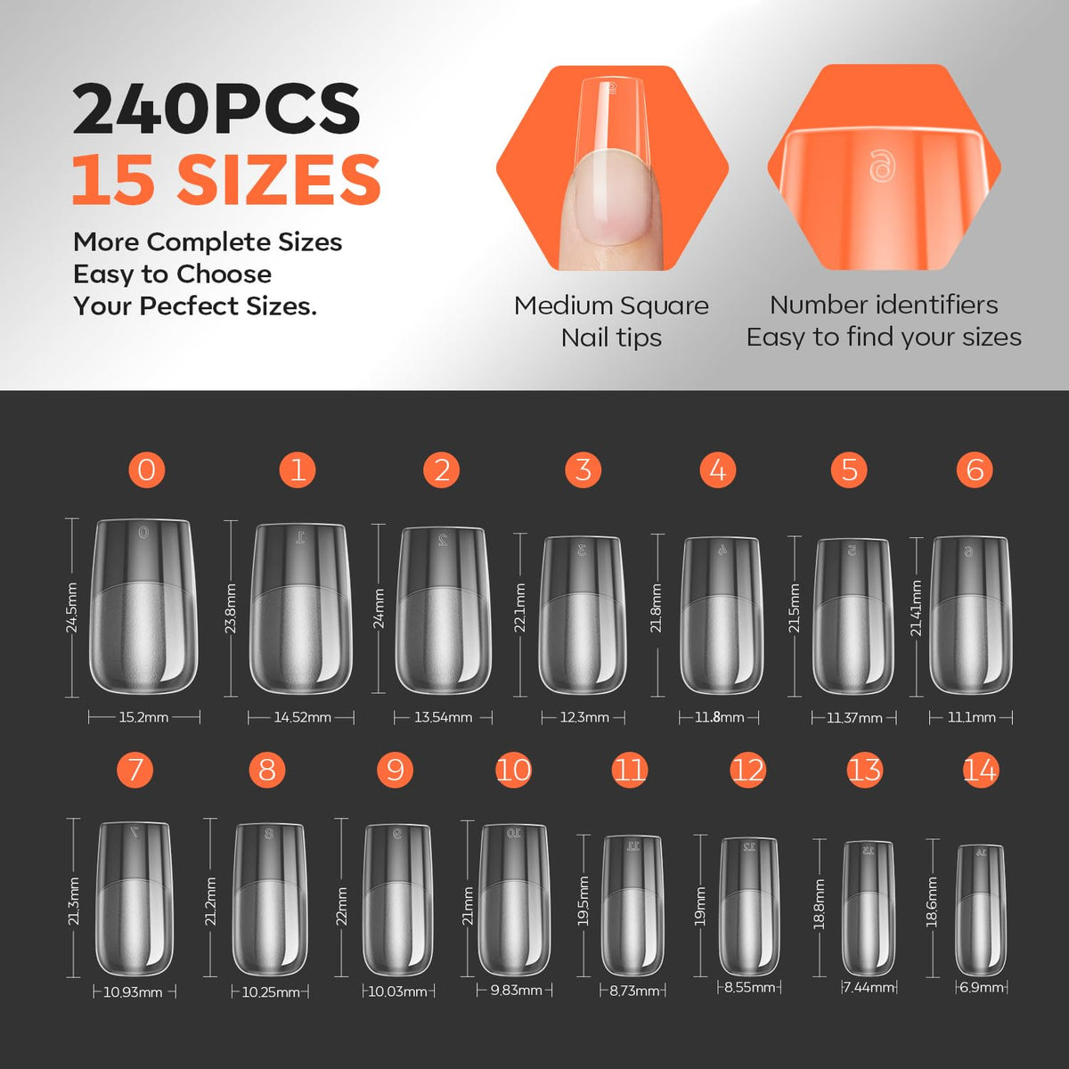 modelones Pro Luxe nail tips showing numbered sizes from 0 to 14