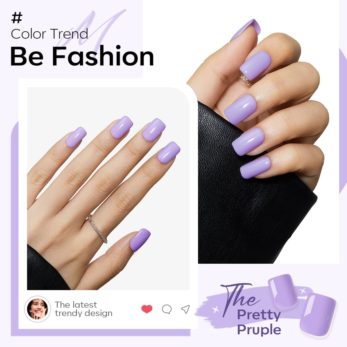 Modelones Purple Press On Nails in various sizes displayed