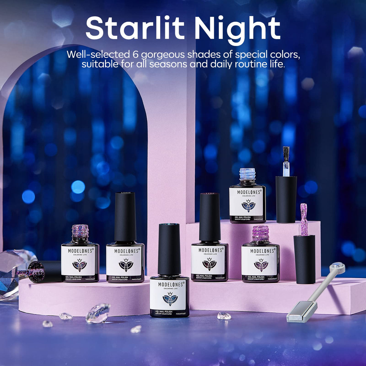 modelones Purple Sparkle Rainbow Shiny Gel bottle