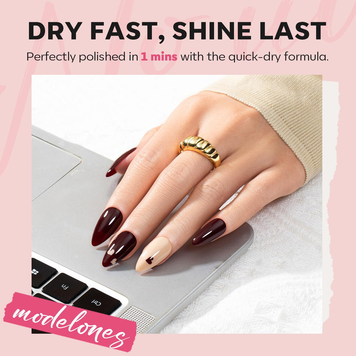 modelones Quick Dry Nail Polish Set glitter gold shade close-up