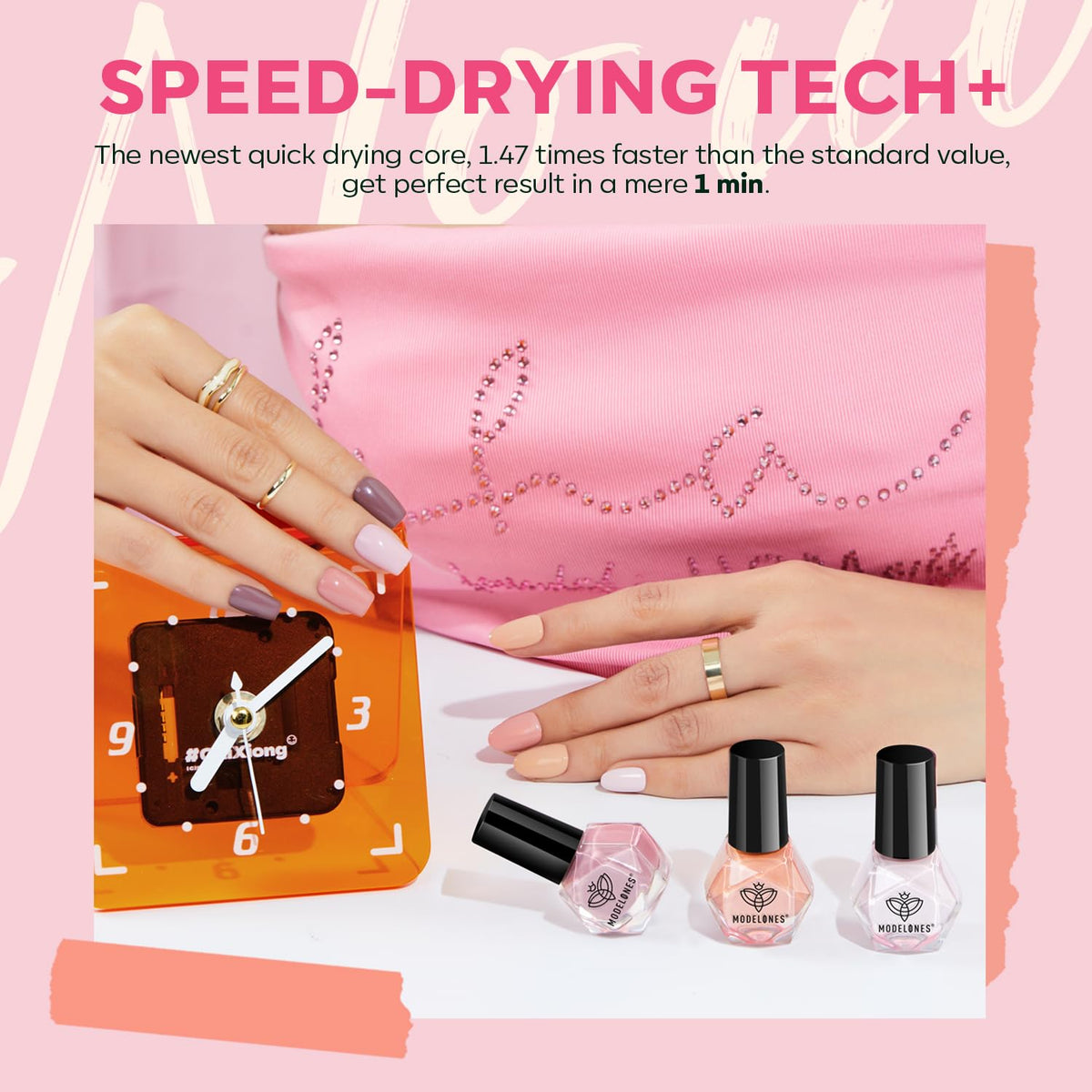 modelones Quick Dry Nail Polish Set in use on nails