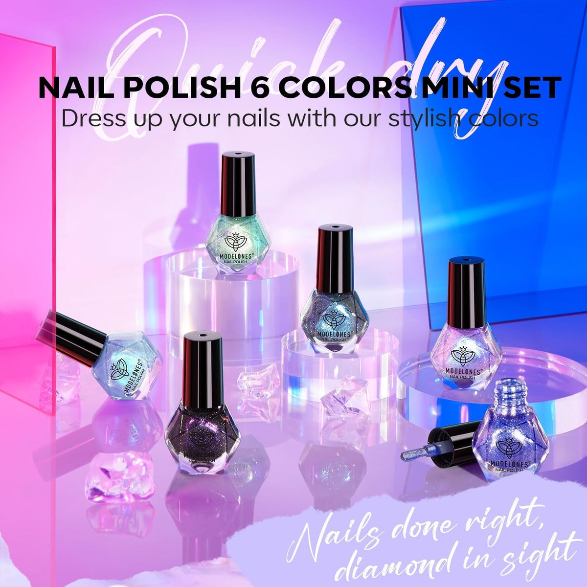 modelones Quick Dry Nail Polish Set on a stylish vanity