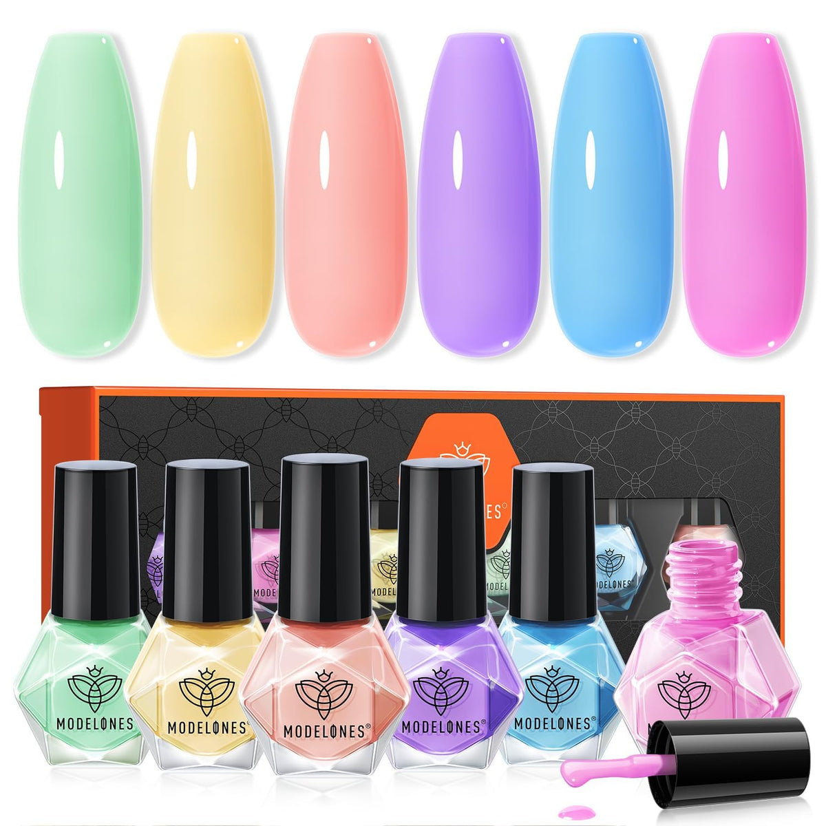 modelones Quick Dry Nail Polish Set with 6 macaron colours front view