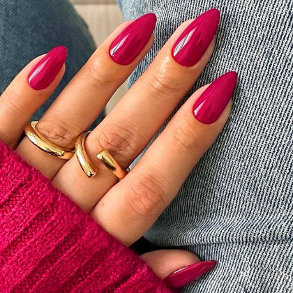modelones Raspberry Press On Nails Short Almond front view