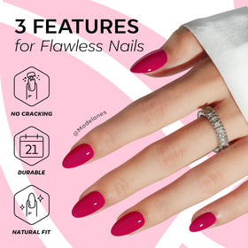 modelones Raspberry Press On Nails Short Almond with nail glue and accessories