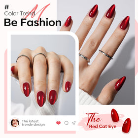 modelones Red Cat Eye Press On Nails showing various sizes included