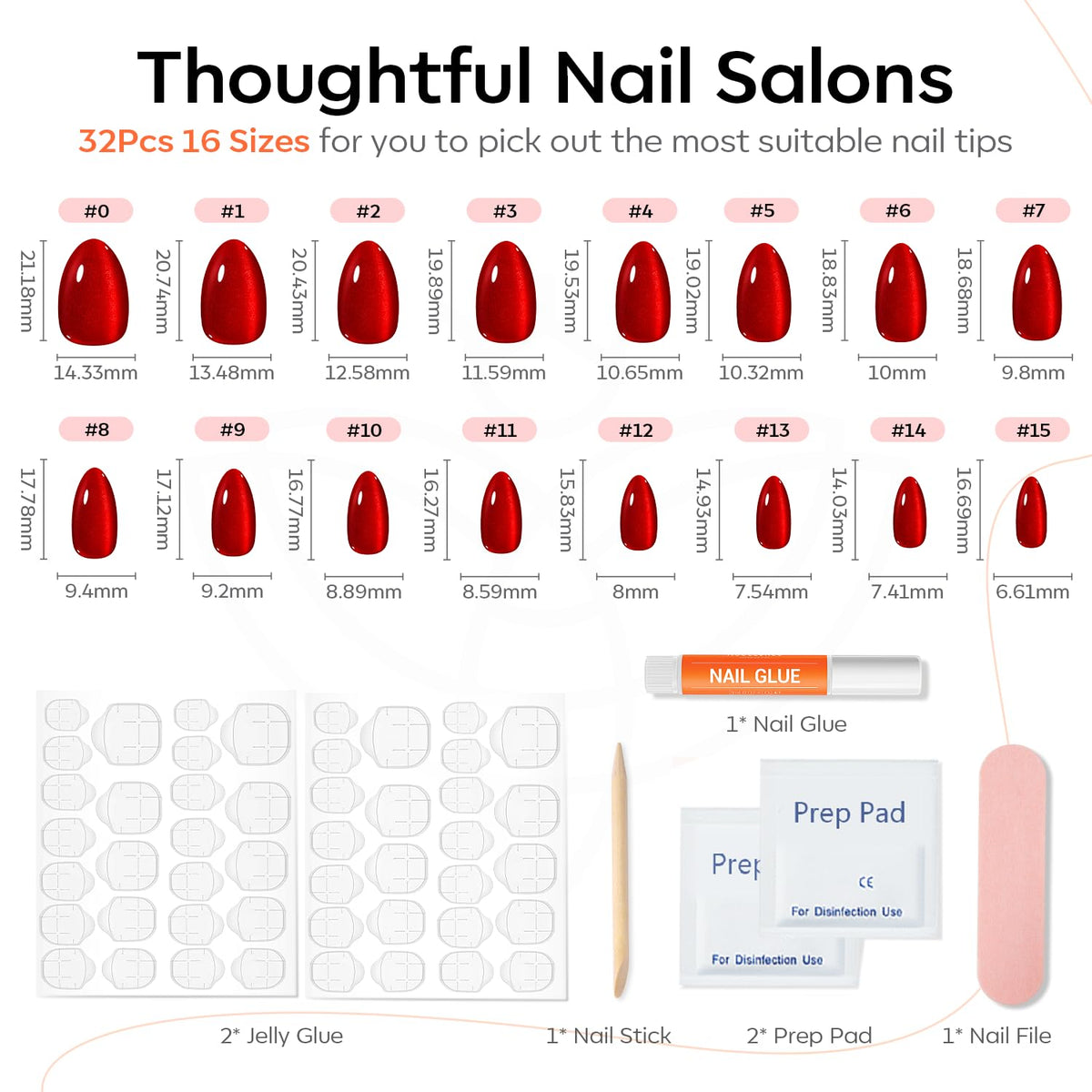 modelones Red Cat Eye Press On Nails with nail glue and accessories