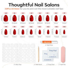 modelones Red Cat Eye Press On Nails with nail glue and accessories