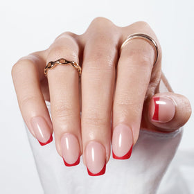Modelones Red French Tip Press On Nails 32pcs kit front view
