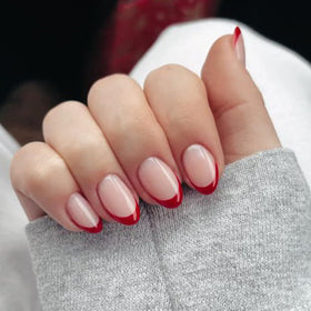 modelones Red French Tip Press on Nails Short kit front view