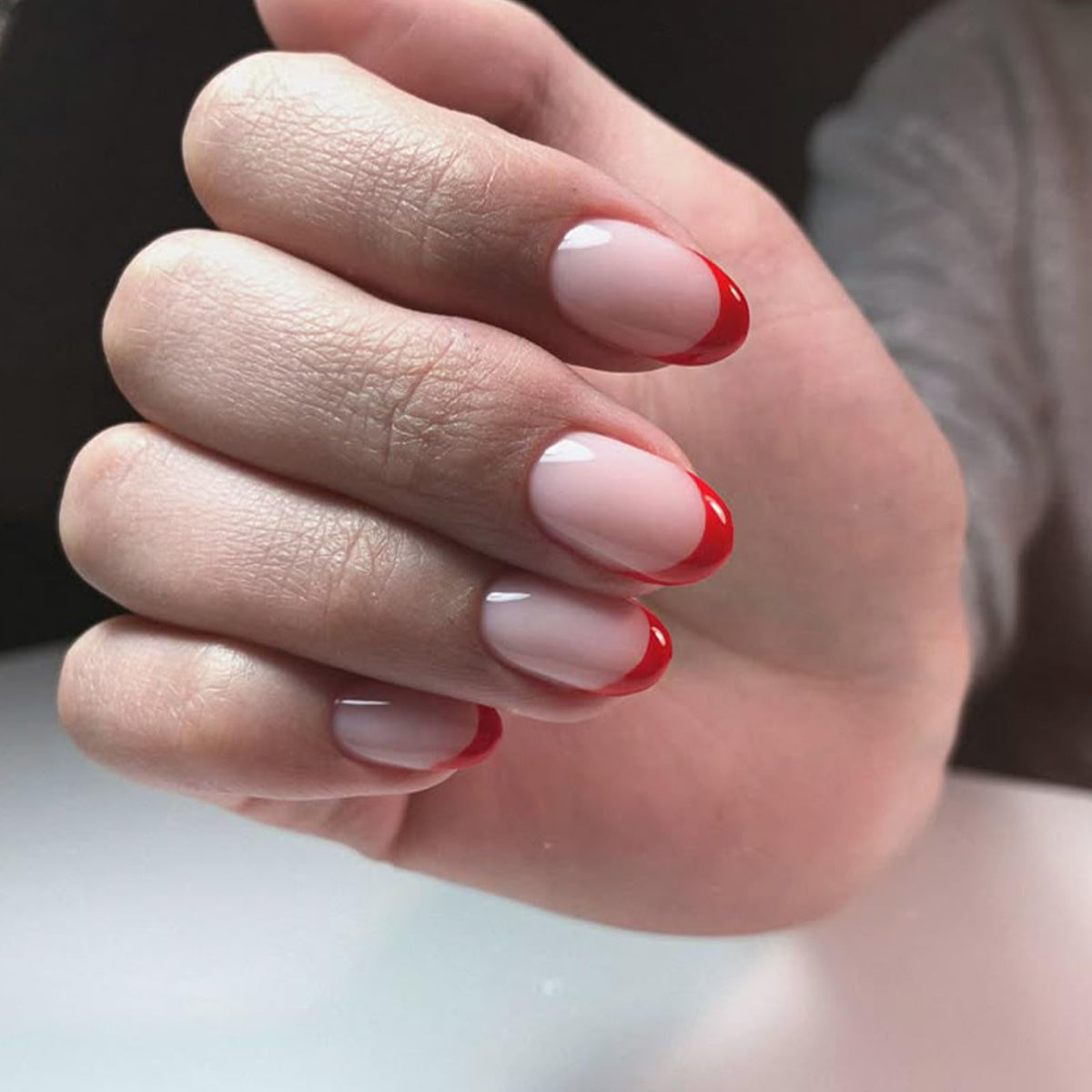 modelones Red French Tip Press on Nails Short set with accessories