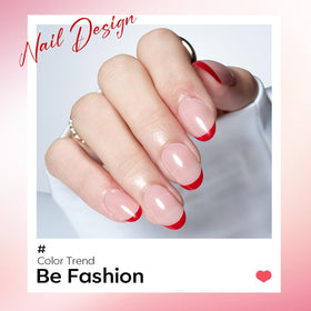 modelones Red French Tip Press on Nails Short showing size variety